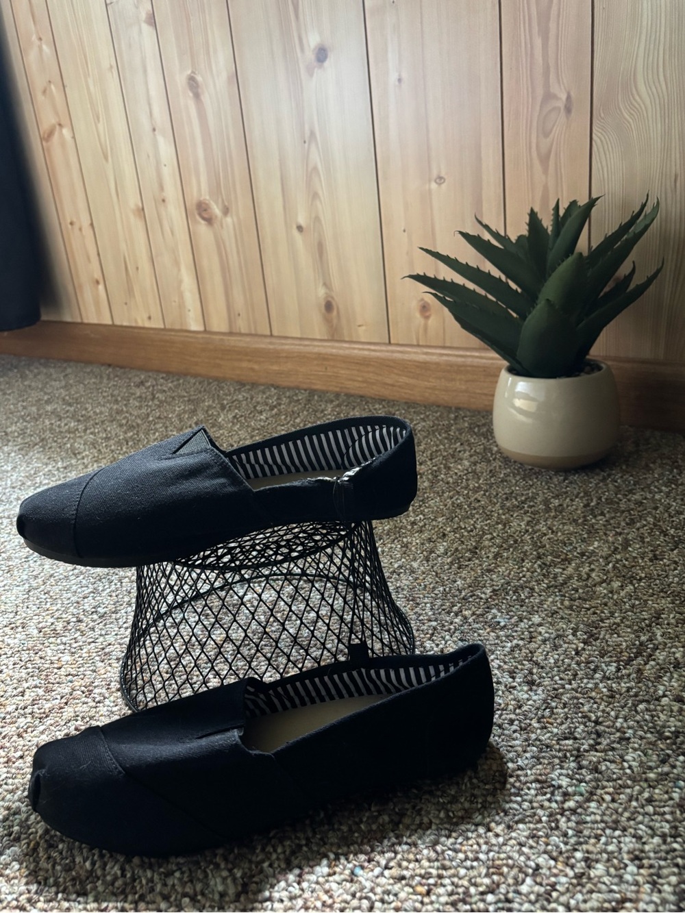 Never Worn - Charles Albert Black Canvas Slip-On Flats